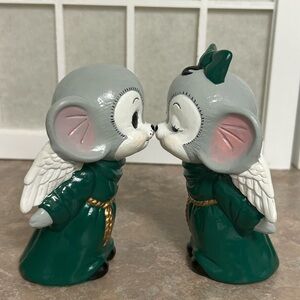 Vintage Mice Kissing Angel Ceramic Figurines
